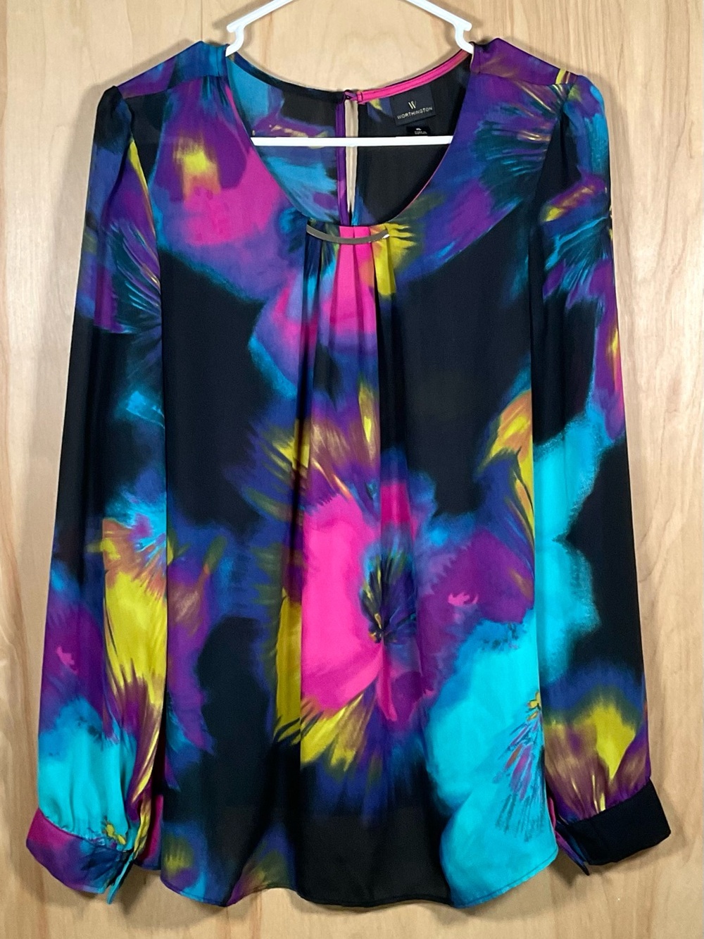 Worthington Sheer Floral Neon Blouse - EUC